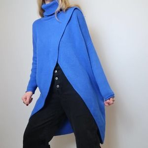 Vintage Cobalt Blue Knit Tunic Sweater Dress